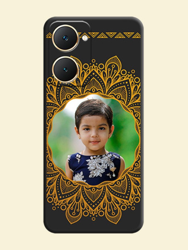 Round Image with Floral Design On Space Black Custom Soft Matte Mobile Back Cover - Vivo Y28s 5G