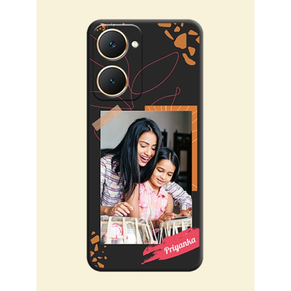 Orange Photo Frame On Space Black Custom Soft Matte Mobile Back Cover - Vivo Y28s 5G Orange Photo Frame On Space Black Custom Soft Matte Mobile Back Cover - Vivo Y28s 5G