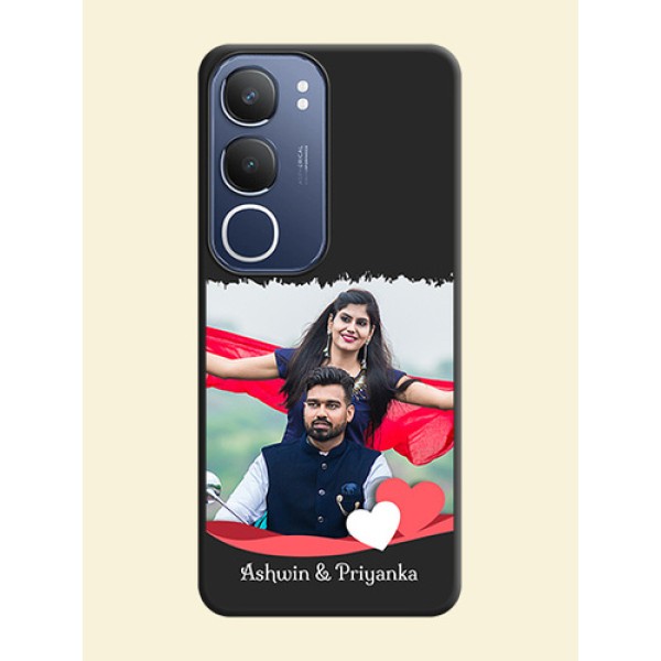 Pin Color Love Shaped Ribbon Design with Text On Space Black Custom Soft Matte Mobile Back Cover - Vivo Y29 5G