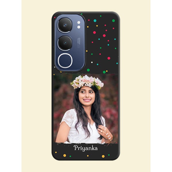 Multicolor Dotted Pattern with Text On Space Black Custom Soft Matte Mobile Back Cover - Vivo Y29 5G Multicolor Dotted Pattern with Text On Space Black Custom Soft Matte Mobile Back Cover - Vivo Y29 5G