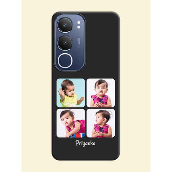 Floral Art with 6 Image Holder on Photo On Space Black Custom Soft Matte Mobile Back Cover - Vivo Y29 5G Floral Art with 6 Image Holder on Photo On Space Black Custom Soft Matte Mobile Back Cover - Vivo Y29 5G