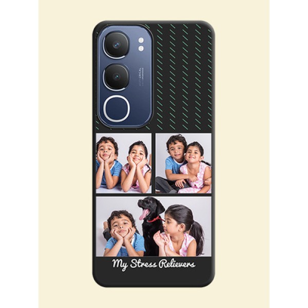 Cross Dotted Pattern with 2 Image Holder On Space Black Custom Soft Matte Mobile Back Cover - Vivo Y29 5G Cross Dotted Pattern with 2 Image Holder On Space Black Custom Soft Matte Mobile Back Cover - Vivo Y29 5G