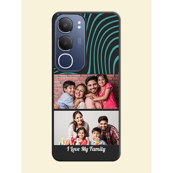 Wave Pattern with 2 Image Holder On Space Black Custom Soft Matte Mobile Back Cover - Vivo Y29 5G Wave Pattern with 2 Image Holder On Space Black Custom Soft Matte Mobile Back Cover - Vivo Y29 5G