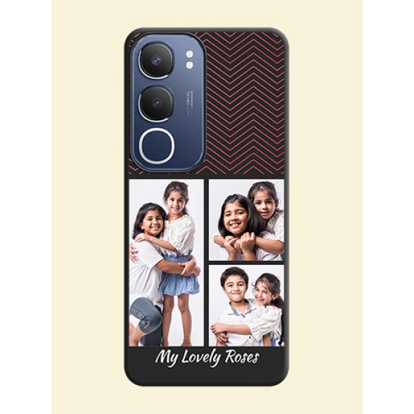 Wave Pattern with 3 Image Holder On Space Black Custom Soft Matte Mobile Back Cover - Vivo Y29 5G Wave Pattern with 3 Image Holder On Space Black Custom Soft Matte Mobile Back Cover - Vivo Y29 5G