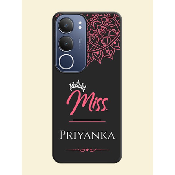 Mrs Name with Floral Design On Space Black Custom Soft Matte Mobile Back Cover - Vivo Y29 5G Mrs Name with Floral Design On Space Black Custom Soft Matte Mobile Back Cover - Vivo Y29 5G
