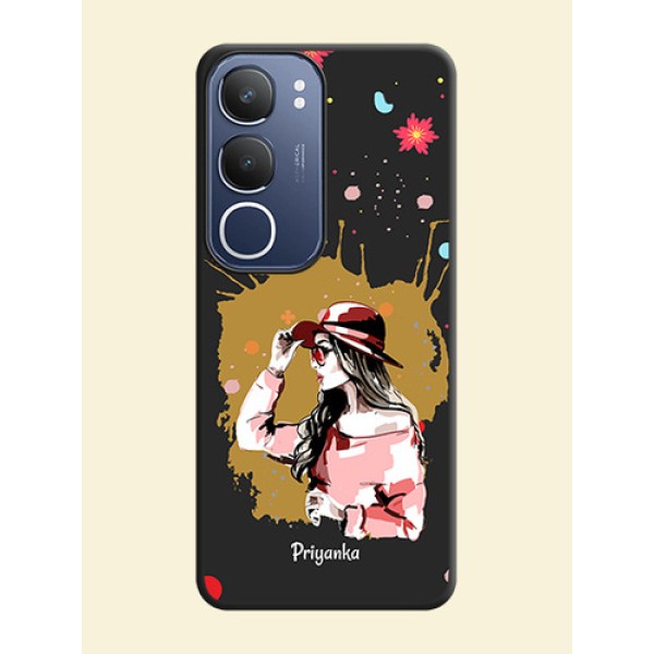 Mordern Lady With Color Splash Background With Custom Text On Space Black Custom Soft Matte Mobile Back Cover - Vivo Y29 5G
