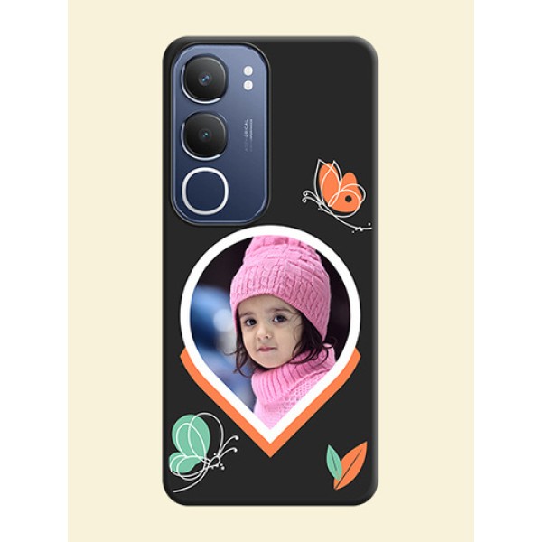 Upload Pic With Simple Butterly Design On Space Black Custom Soft Matte Mobile Back Cover - Vivo Y29 5G Upload Pic With Simple Butterly Design On Space Black Custom Soft Matte Mobile Back Cover - Vivo Y29 5G