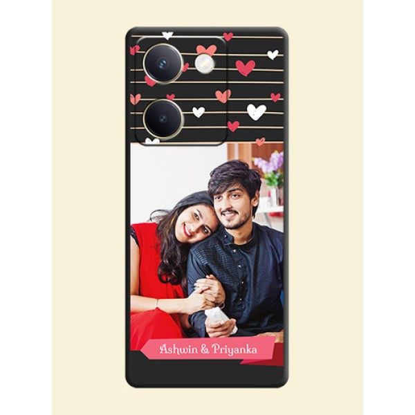 Love Pattern with Name on Pink Ribbon on Photo On Space Black Custom Soft Matte Mobile Back Cover - Vivo Y300 Plus 5G Love Pattern with Name on Pink Ribbon on Photo On Space Black Custom Soft Matte Mobile Back Cover - Vivo Y300 Plus 5G