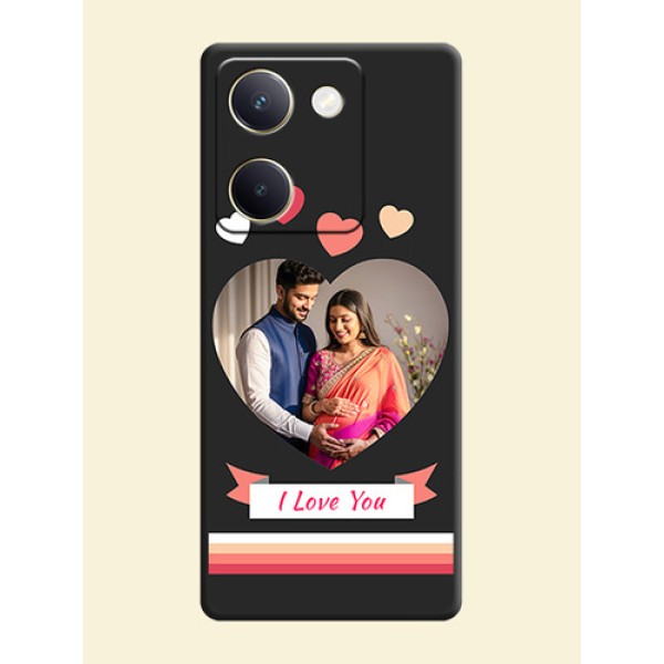 Love Shaped Photo with Colorful Stripes On Space Black Custom Soft Matte Mobile Back Cover - Vivo Y300 Plus 5G Love Shaped Photo with Colorful Stripes On Space Black Custom Soft Matte Mobile Back Cover - Vivo Y300 Plus 5G
