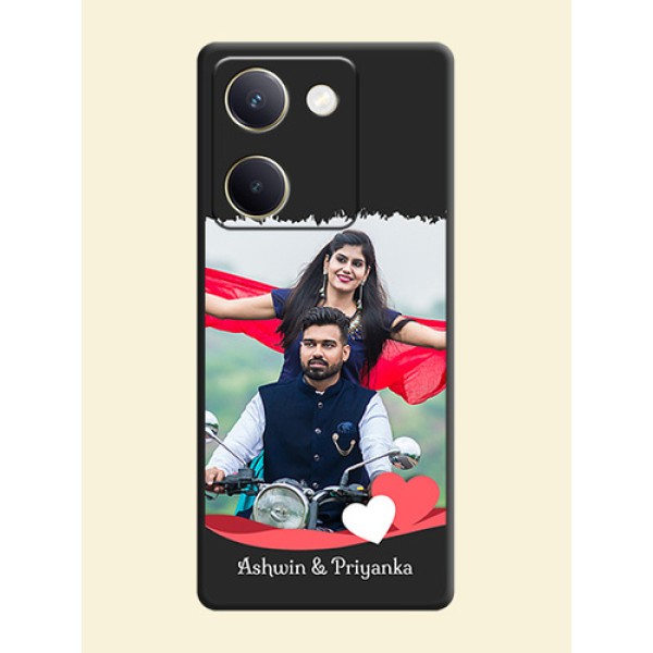 Pin Color Love Shaped Ribbon Design with Text On Space Black Custom Soft Matte Mobile Back Cover - Vivo Y300 Plus 5G
