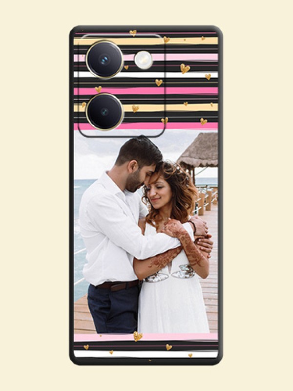 Multicolor Lines and Golden Love Symbols Design on Photo On Space Black Custom Soft Matte Mobile Back Cover - Vivo Y300 Plus 5G