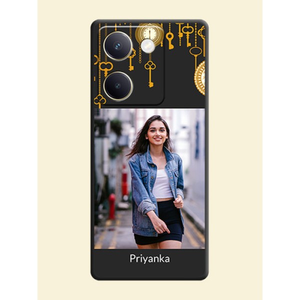 Decorative Design with Text On Space Black Custom Soft Matte Mobile Back Cover - Vivo Y300 Plus 5G Decorative Design with Text On Space Black Custom Soft Matte Mobile Back Cover - Vivo Y300 Plus 5G