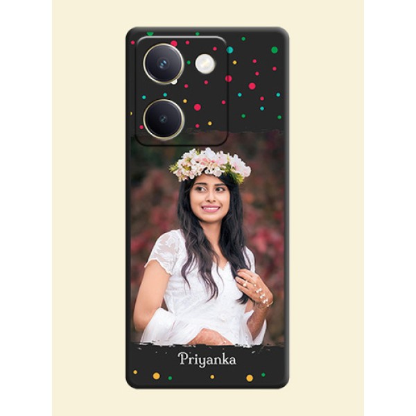Multicolor Dotted Pattern with Text On Space Black Custom Soft Matte Mobile Back Cover - Vivo Y300 Plus 5G Multicolor Dotted Pattern with Text On Space Black Custom Soft Matte Mobile Back Cover - Vivo Y300 Plus 5G