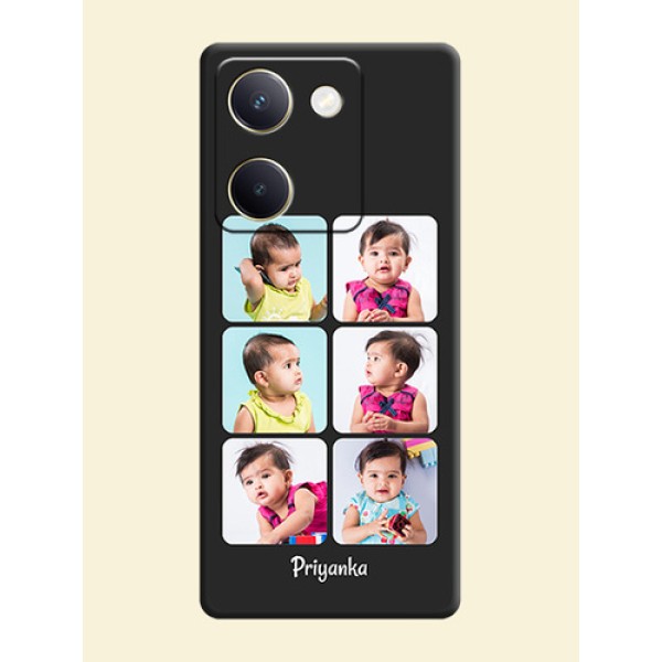 Floral Art with 6 Image Holder on Photo On Space Black Custom Soft Matte Mobile Back Cover - Vivo Y300 Plus 5G Floral Art with 6 Image Holder on Photo On Space Black Custom Soft Matte Mobile Back Cover - Vivo Y300 Plus 5G