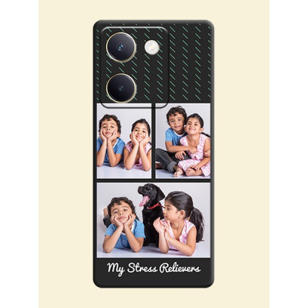 Cross Dotted Pattern with 2 Image Holder On Space Black Custom Soft Matte Mobile Back Cover - Vivo Y300 Plus 5G Cross Dotted Pattern with 2 Image Holder On Space Black Custom Soft Matte Mobile Back Cover - Vivo Y300 Plus 5G