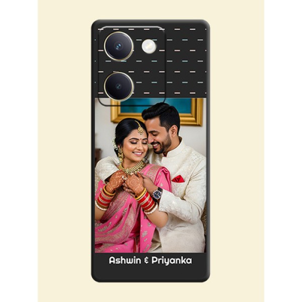 Line Pattern Design with Text On Space Black Custom Soft Matte Mobile Back Cover - Vivo Y300 Plus 5G Line Pattern Design with Text On Space Black Custom Soft Matte Mobile Back Cover - Vivo Y300 Plus 5G