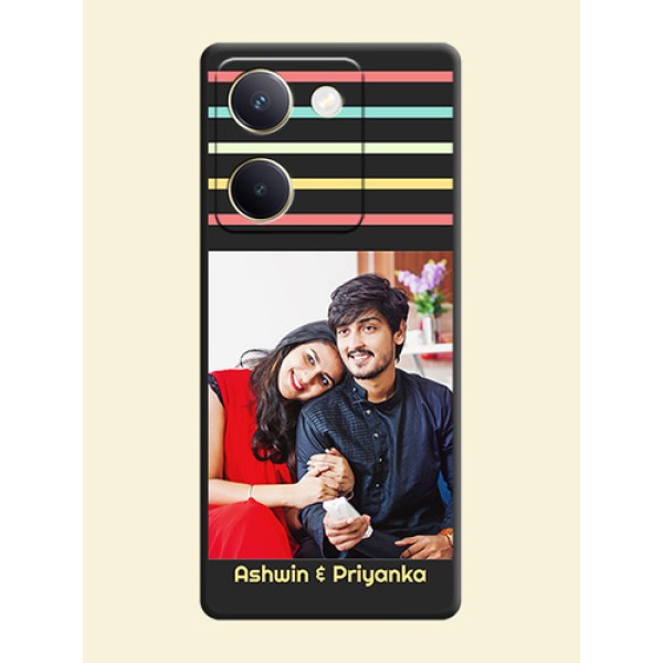 Color Stripes with Photo and Text on Photo On Space Black Custom Soft Matte Mobile Back Cover - Vivo Y300 Plus 5G Color Stripes with Photo and Text on Photo On Space Black Custom Soft Matte Mobile Back Cover - Vivo Y300 Plus 5G