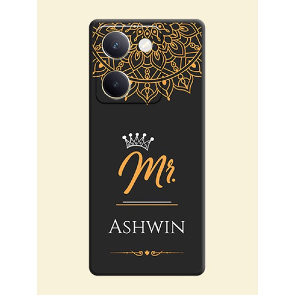 Mr Name with Floral Design On Space Black Custom Soft Matte Mobile Back Cover - Vivo Y300 Plus 5G Mr Name with Floral Design On Space Black Custom Soft Matte Mobile Back Cover - Vivo Y300 Plus 5G