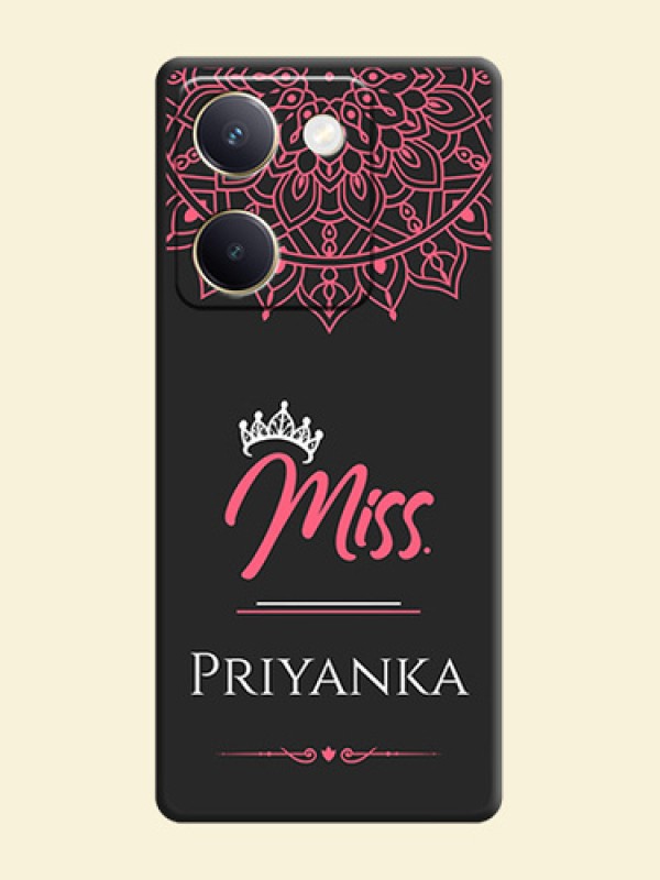 Mrs Name with Floral Design On Space Black Custom Soft Matte Mobile Back Cover - Vivo Y300 Plus 5G