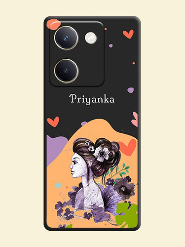 Namecase For Her With Fancy Lady Image On Space Black Custom Soft Matte Mobile Back Cover - Vivo Y300 Plus 5G