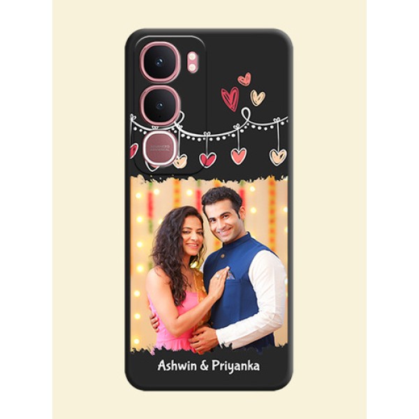 Pink Love Hangings with Name On Space Black Custom Soft Matte Mobile Back Cover - Vivo Y31 5G Pink Love Hangings with Name On Space Black Custom Soft Matte Mobile Back Cover - Vivo Y31 5G