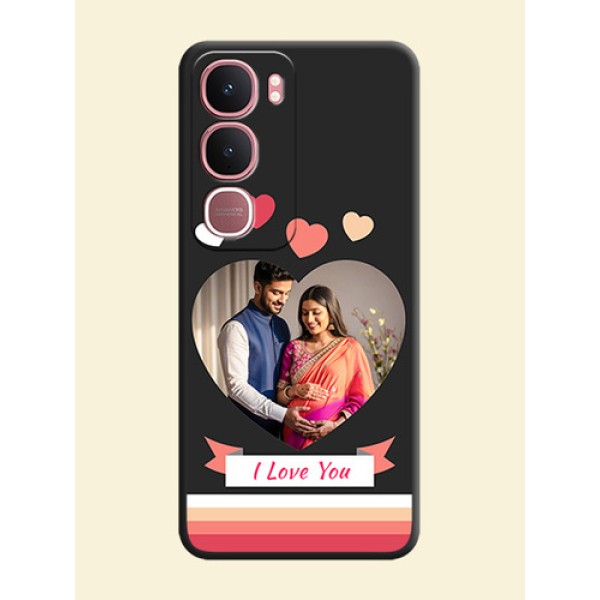 Love Shaped Photo with Colorful Stripes On Space Black Custom Soft Matte Mobile Back Cover - Vivo Y31 5G Love Shaped Photo with Colorful Stripes On Space Black Custom Soft Matte Mobile Back Cover - Vivo Y31 5G