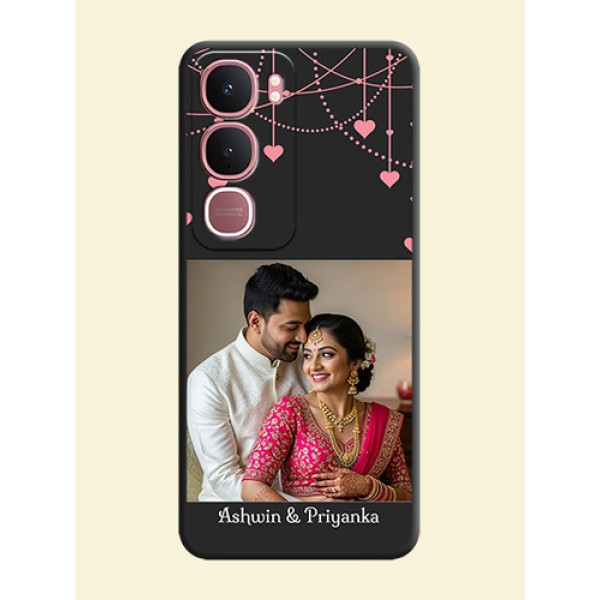 Pink Love Hangings with Text On Space Black Custom Soft Matte Mobile Back Cover - Vivo Y31 5G Pink Love Hangings with Text On Space Black Custom Soft Matte Mobile Back Cover - Vivo Y31 5G