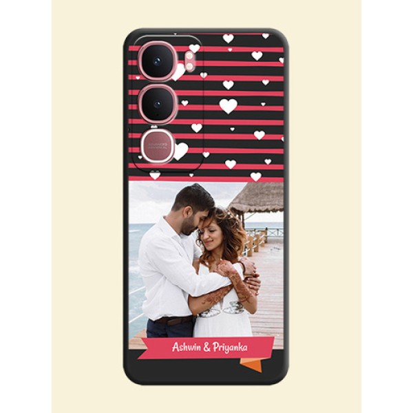 White Color Love Symbols with Pink Lines Pattern On Space Black Custom Soft Matte Mobile Back Cover - Vivo Y31 5G