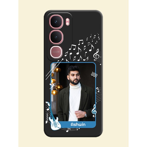 Musical Theme Design with Text on Photo On Space Black Custom Soft Matte Mobile Back Cover - Vivo Y31 5G