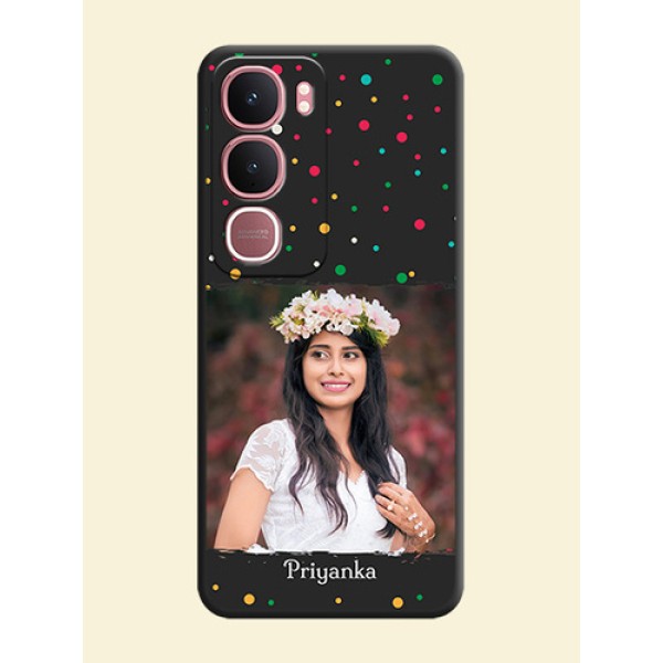 Multicolor Dotted Pattern with Text On Space Black Custom Soft Matte Mobile Back Cover - Vivo Y31 5G Multicolor Dotted Pattern with Text On Space Black Custom Soft Matte Mobile Back Cover - Vivo Y31 5G