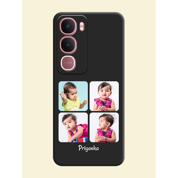 Floral Art with 6 Image Holder on Photo On Space Black Custom Soft Matte Mobile Back Cover - Vivo Y31 5G Floral Art with 6 Image Holder on Photo On Space Black Custom Soft Matte Mobile Back Cover - Vivo Y31 5G