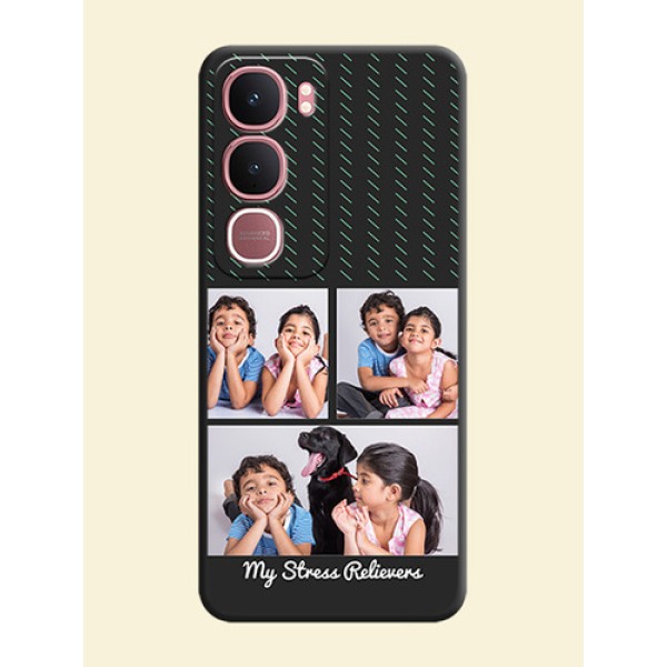 Cross Dotted Pattern with 2 Image Holder On Space Black Custom Soft Matte Mobile Back Cover - Vivo Y31 5G Cross Dotted Pattern with 2 Image Holder On Space Black Custom Soft Matte Mobile Back Cover - Vivo Y31 5G