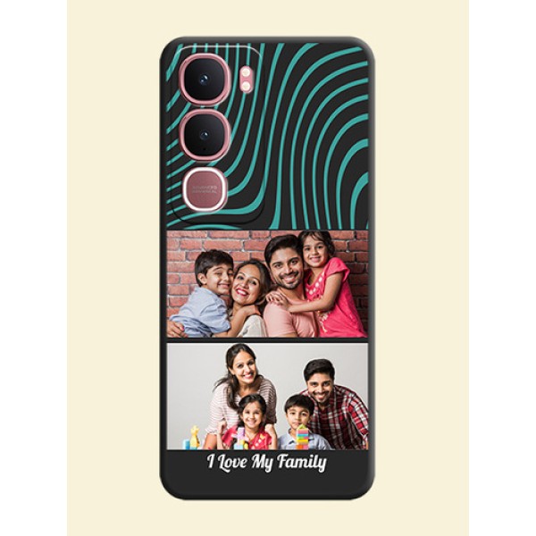 Wave Pattern with 2 Image Holder On Space Black Custom Soft Matte Mobile Back Cover - Vivo Y31 5G Wave Pattern with 2 Image Holder On Space Black Custom Soft Matte Mobile Back Cover - Vivo Y31 5G