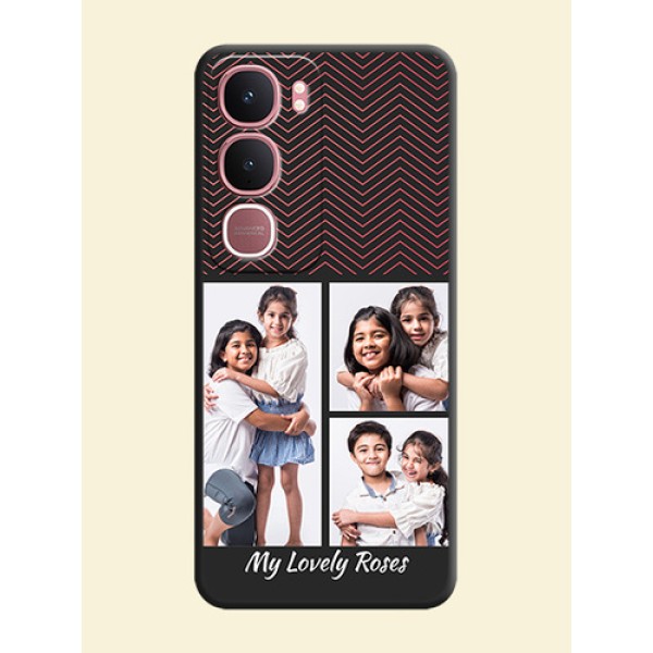 Wave Pattern with 3 Image Holder On Space Black Custom Soft Matte Mobile Back Cover - Vivo Y31 5G Wave Pattern with 3 Image Holder On Space Black Custom Soft Matte Mobile Back Cover - Vivo Y31 5G