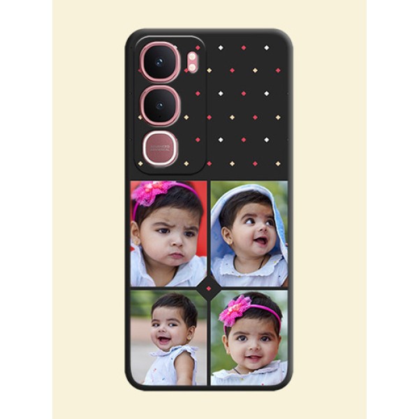 Multicolor Dotted Pattern with 4 Image Holder On Space Black Custom Soft Matte Mobile Back Cover - Vivo Y31 5G Multicolor Dotted Pattern with 4 Image Holder On Space Black Custom Soft Matte Mobile Back Cover - Vivo Y31 5G