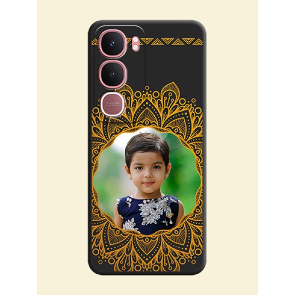 Round Image with Floral Design On Space Black Custom Soft Matte Mobile Back Cover - Vivo Y31 5G Round Image with Floral Design On Space Black Custom Soft Matte Mobile Back Cover - Vivo Y31 5G