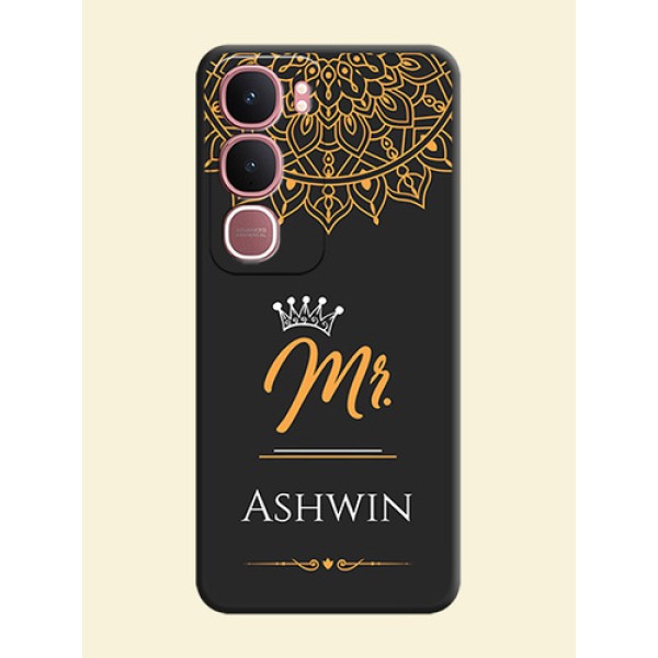 Mr Name with Floral Design On Space Black Custom Soft Matte Mobile Back Cover - Vivo Y31 5G Mr Name with Floral Design On Space Black Custom Soft Matte Mobile Back Cover - Vivo Y31 5G