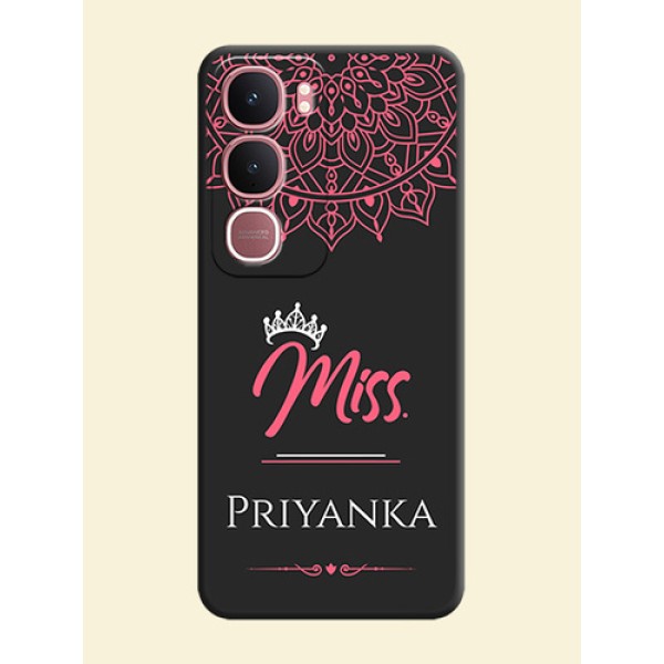 Mrs Name with Floral Design On Space Black Custom Soft Matte Mobile Back Cover - Vivo Y31 5G Mrs Name with Floral Design On Space Black Custom Soft Matte Mobile Back Cover - Vivo Y31 5G