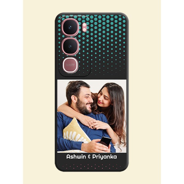 Faded Dots with Grunge Photo Frame and Text On Space Black Custom Soft Matte Mobile Back Cover - Vivo Y31 5G Faded Dots with Grunge Photo Frame and Text On Space Black Custom Soft Matte Mobile Back Cover - Vivo Y31 5G