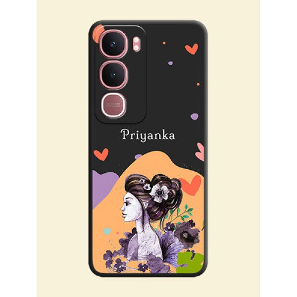 Namecase For Her With Fancy Lady Image On Space Black Custom Soft Matte Mobile Back Cover - Vivo Y31 5G Namecase For Her With Fancy Lady Image On Space Black Custom Soft Matte Mobile Back Cover - Vivo Y31 5G