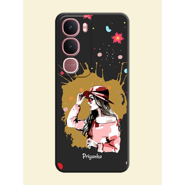 Mordern Lady With Color Splash Background With Custom Text On Space Black Custom Soft Matte Mobile Back Cover - Vivo Y31 5G