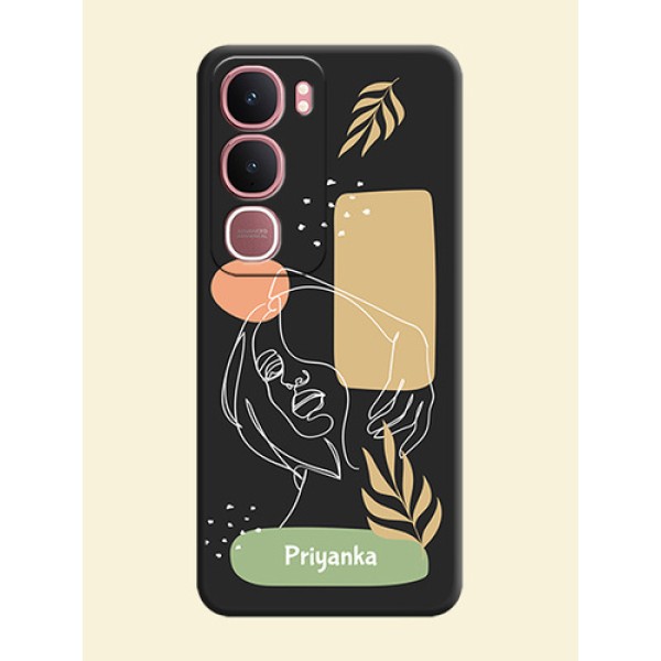 Custom Text With Line Art Of Women & Leaves Design On Space Black Custom Soft Matte Mobile Back Cover - Vivo Y31 5G Custom Text With Line Art Of Women & Leaves Design On Space Black Custom Soft Matte Mobile Back Cover - Vivo Y31 5G