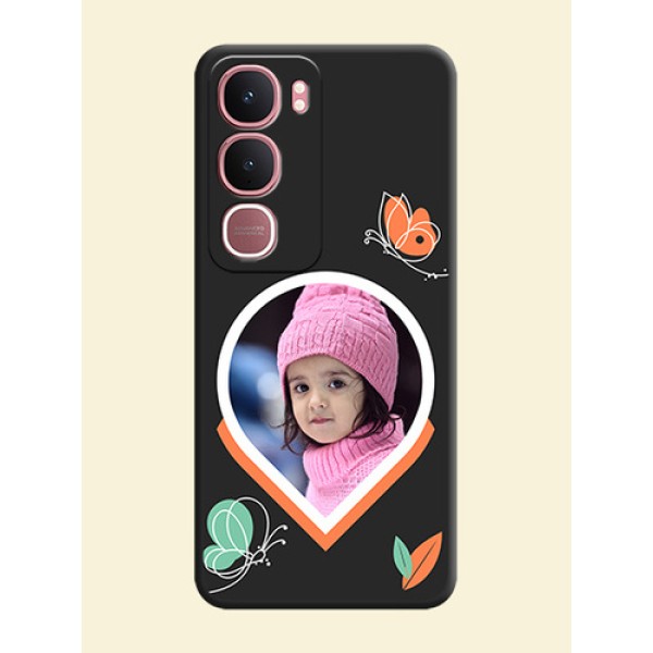 Upload Pic With Simple Butterly Design On Space Black Custom Soft Matte Mobile Back Cover - Vivo Y31 5G Upload Pic With Simple Butterly Design On Space Black Custom Soft Matte Mobile Back Cover - Vivo Y31 5G