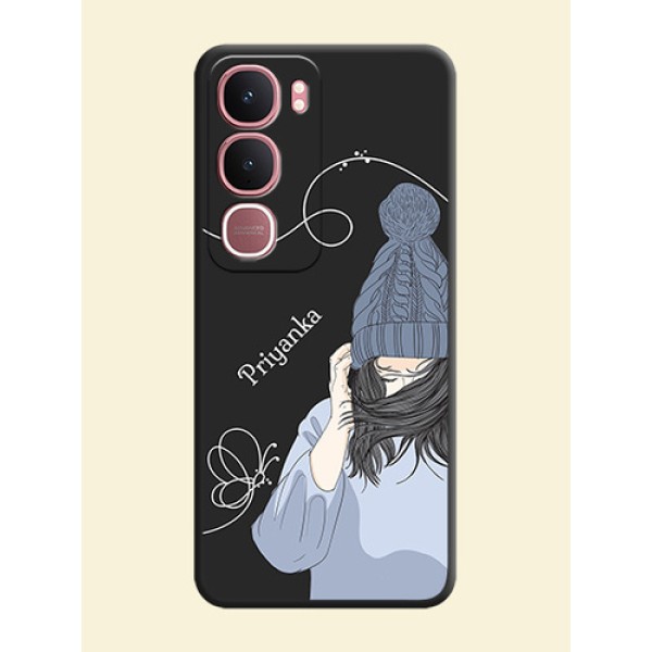Girl With Blue Winter Outfiit Custom Text Design On Space Black Custom Soft Matte Mobile Back Cover - Vivo Y31 5G Girl With Blue Winter Outfiit Custom Text Design On Space Black Custom Soft Matte Mobile Back Cover - Vivo Y31 5G