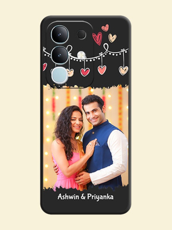 Pink Love Hangings with Name On Space Black Custom Soft Matte Mobile Back Cover - Vivo Y31 Pro 5G