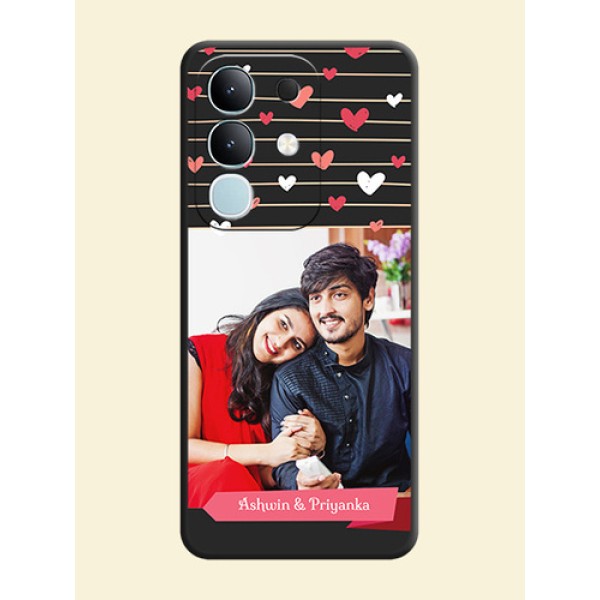 Love Pattern with Name on Pink Ribbon on Photo On Space Black Custom Soft Matte Mobile Back Cover - Vivo Y31 Pro 5G Love Pattern with Name on Pink Ribbon on Photo On Space Black Custom Soft Matte Mobile Back Cover - Vivo Y31 Pro 5G