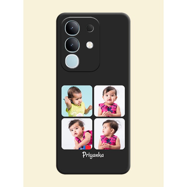 Floral Art with 6 Image Holder on Photo On Space Black Custom Soft Matte Mobile Back Cover - Vivo Y31 Pro 5G Floral Art with 6 Image Holder on Photo On Space Black Custom Soft Matte Mobile Back Cover - Vivo Y31 Pro 5G