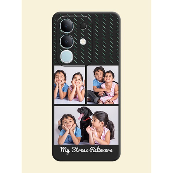 Cross Dotted Pattern with 2 Image Holder On Space Black Custom Soft Matte Mobile Back Cover - Vivo Y31 Pro 5G Cross Dotted Pattern with 2 Image Holder On Space Black Custom Soft Matte Mobile Back Cover - Vivo Y31 Pro 5G