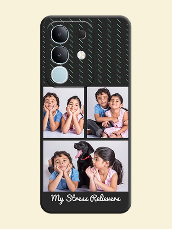 Cross Dotted Pattern with 2 Image Holder On Space Black Custom Soft Matte Mobile Back Cover - Vivo Y31 Pro 5G