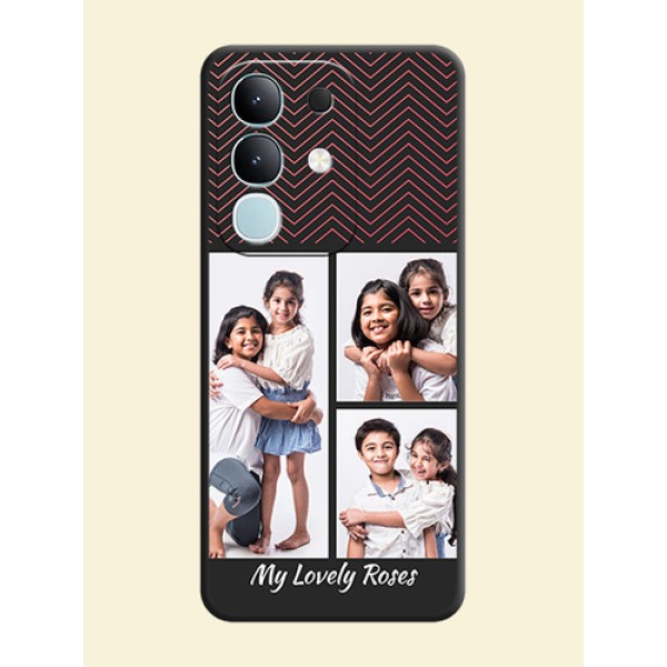 Wave Pattern with 3 Image Holder On Space Black Custom Soft Matte Mobile Back Cover - Vivo Y31 Pro 5G Wave Pattern with 3 Image Holder On Space Black Custom Soft Matte Mobile Back Cover - Vivo Y31 Pro 5G